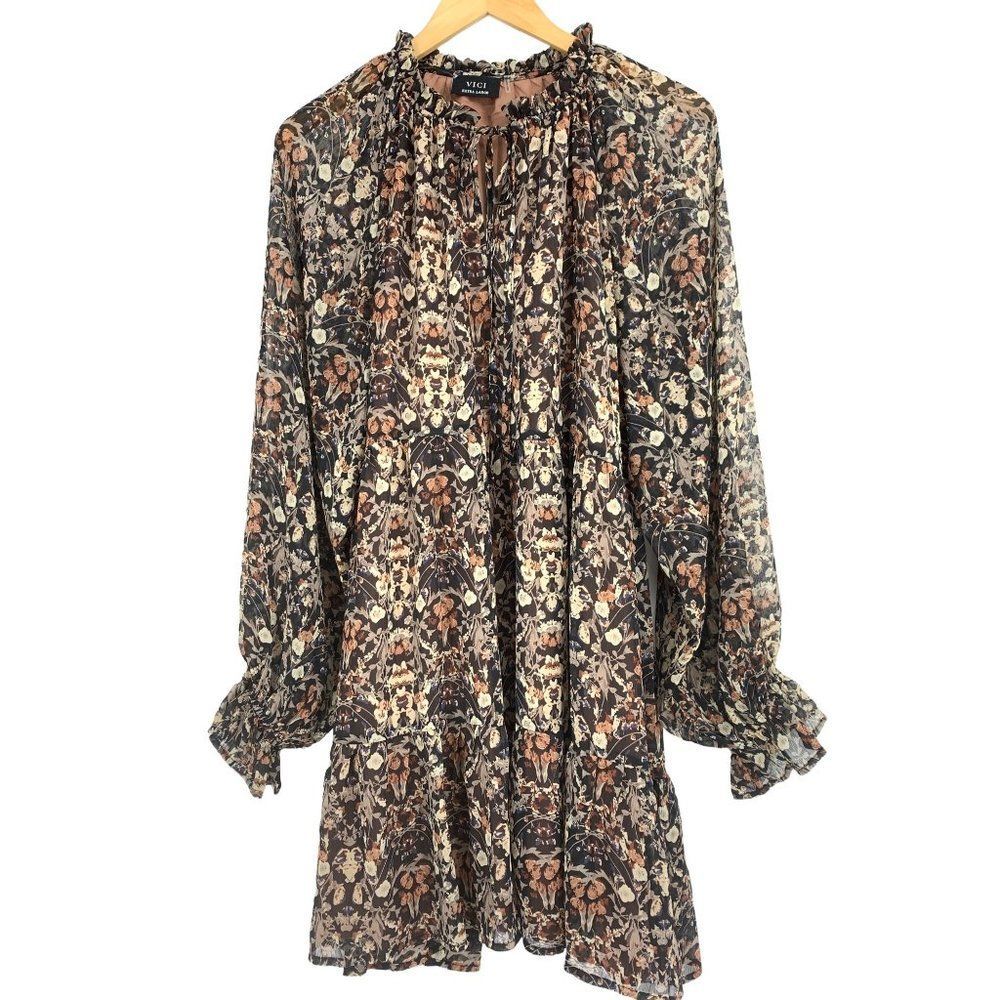 VICI Babydoll Trapeze Chiffon floral dress ruffle extra-large lined 1659